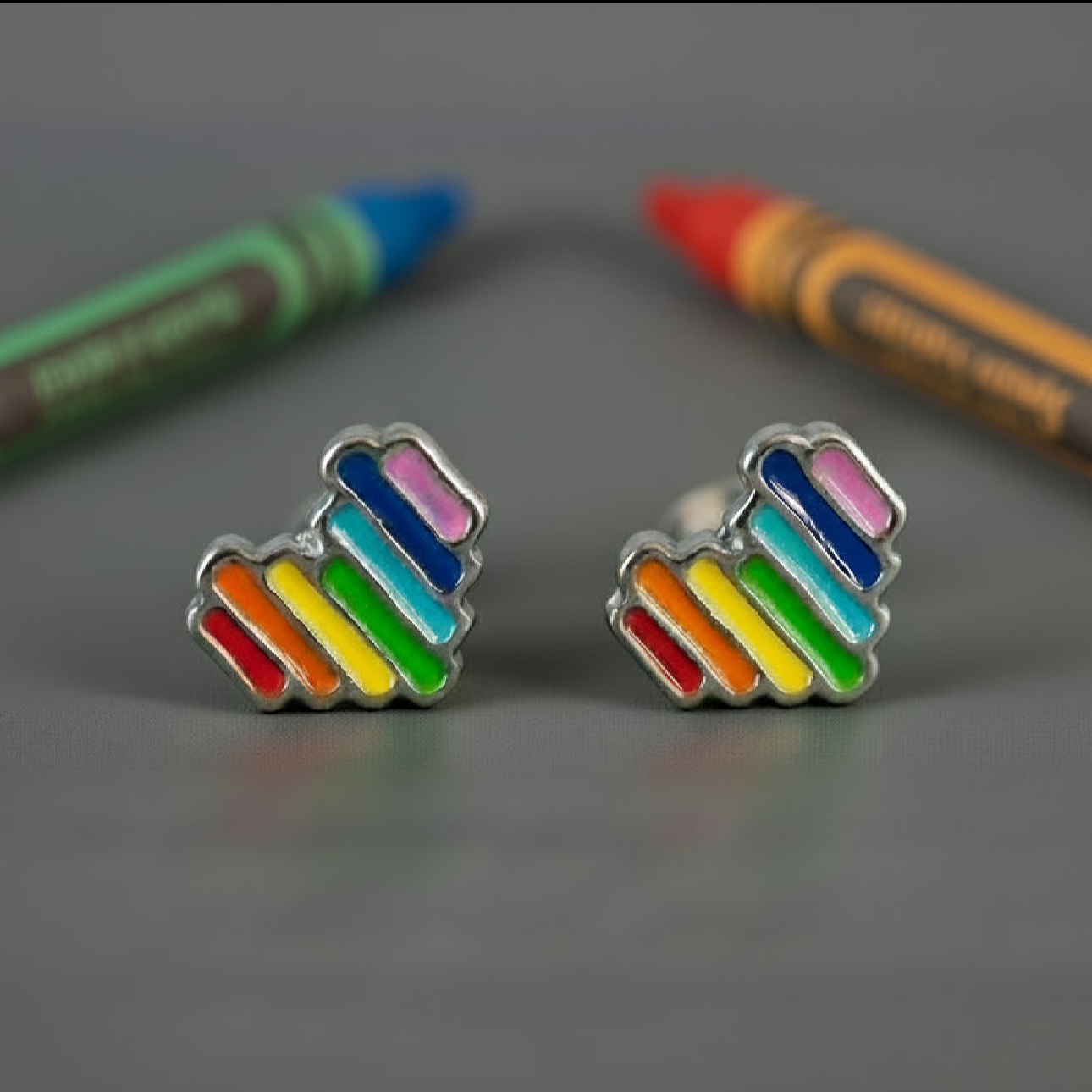 Rainbow Heart Studs
